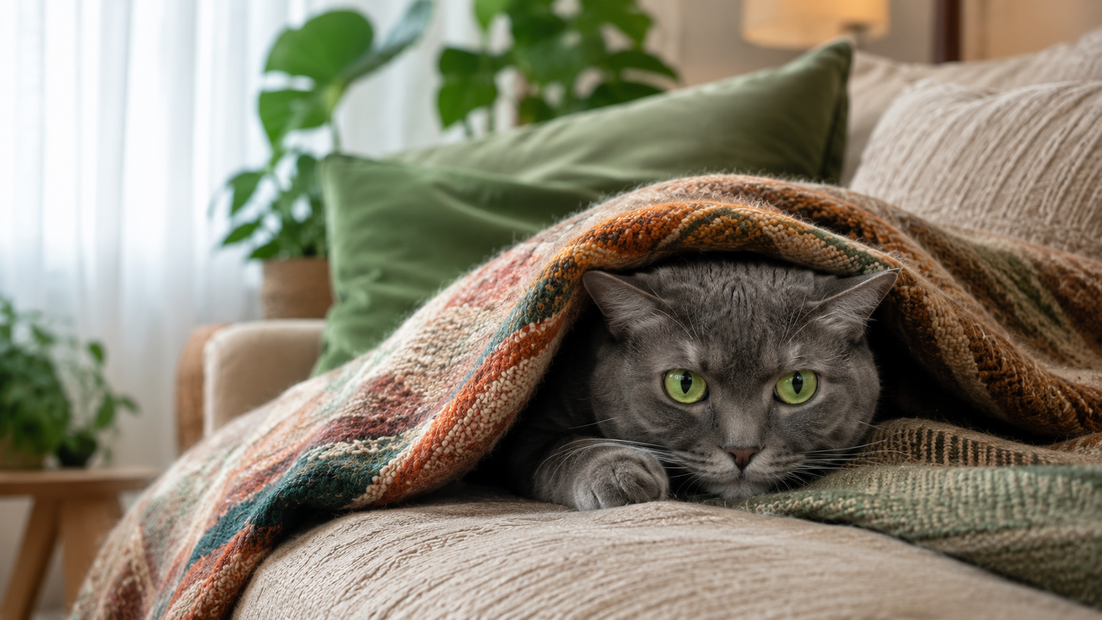 Seu pet está tremendo ou latindo sem motivo? Os sinais físicos de ansiedade que todo dono precisa reconhecer agora 3 Gato com ansiedade se escondendo sob manta, comportamento defensivo de pet estressado