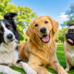 Melhor cachorro para você: Raças variadas em parque ensolarado, guia completo de escolha.