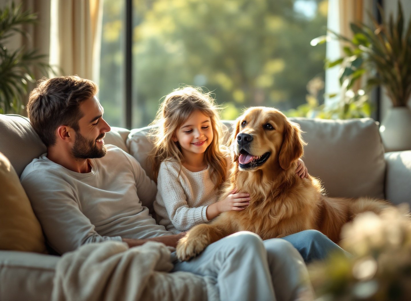 Seu Cachorro Merece Mais: O Guia Definitivo que Transforma a Rotina do Seu Cão em Casa 2 Família brincando com cachorro Golden Retriever em casa