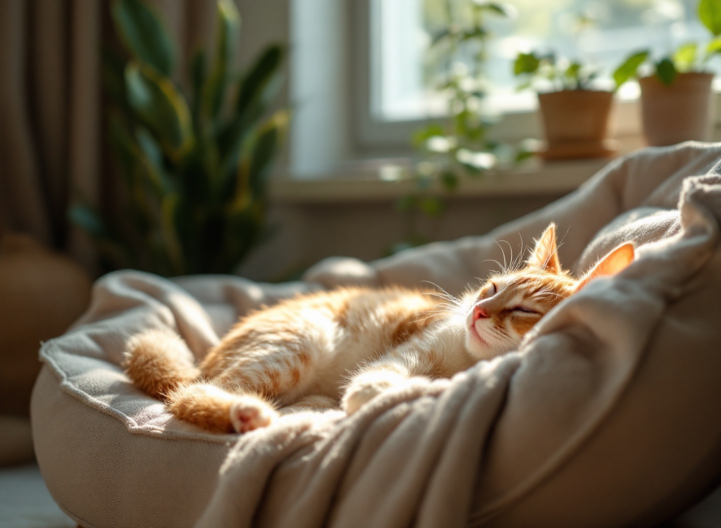 Quanto Tempo Vive um Gato? O Guia Definitivo Sobre Longevidade Felina e Como Aumentá-la 4 Gato sênior descansando confortavelmente em cama ortopédica em ambiente doméstico aconchegante