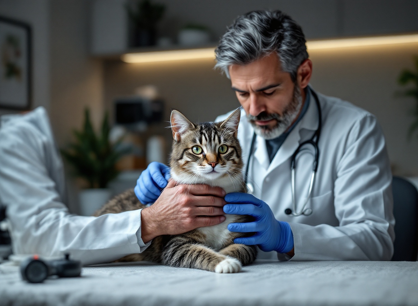 Quanto Tempo Vive um Gato? O Guia Definitivo Sobre Longevidade Felina e Como Aumentá-la 3 Veterinário examinando gato em consultório profissional durante acompanhamento preventivo