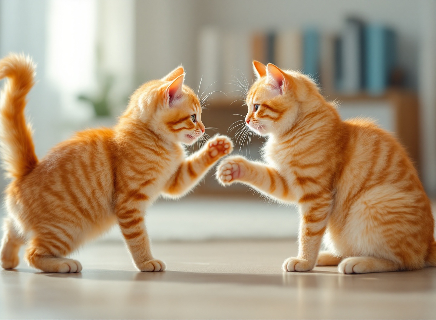 Descodifique a linguagem corporal dos gatos: o que cada movimento revela sobre o estado emocional do seu pet 3 Dois gatos em posições de brincadeira e defesa demonstrando linguagem corporal diferenciada