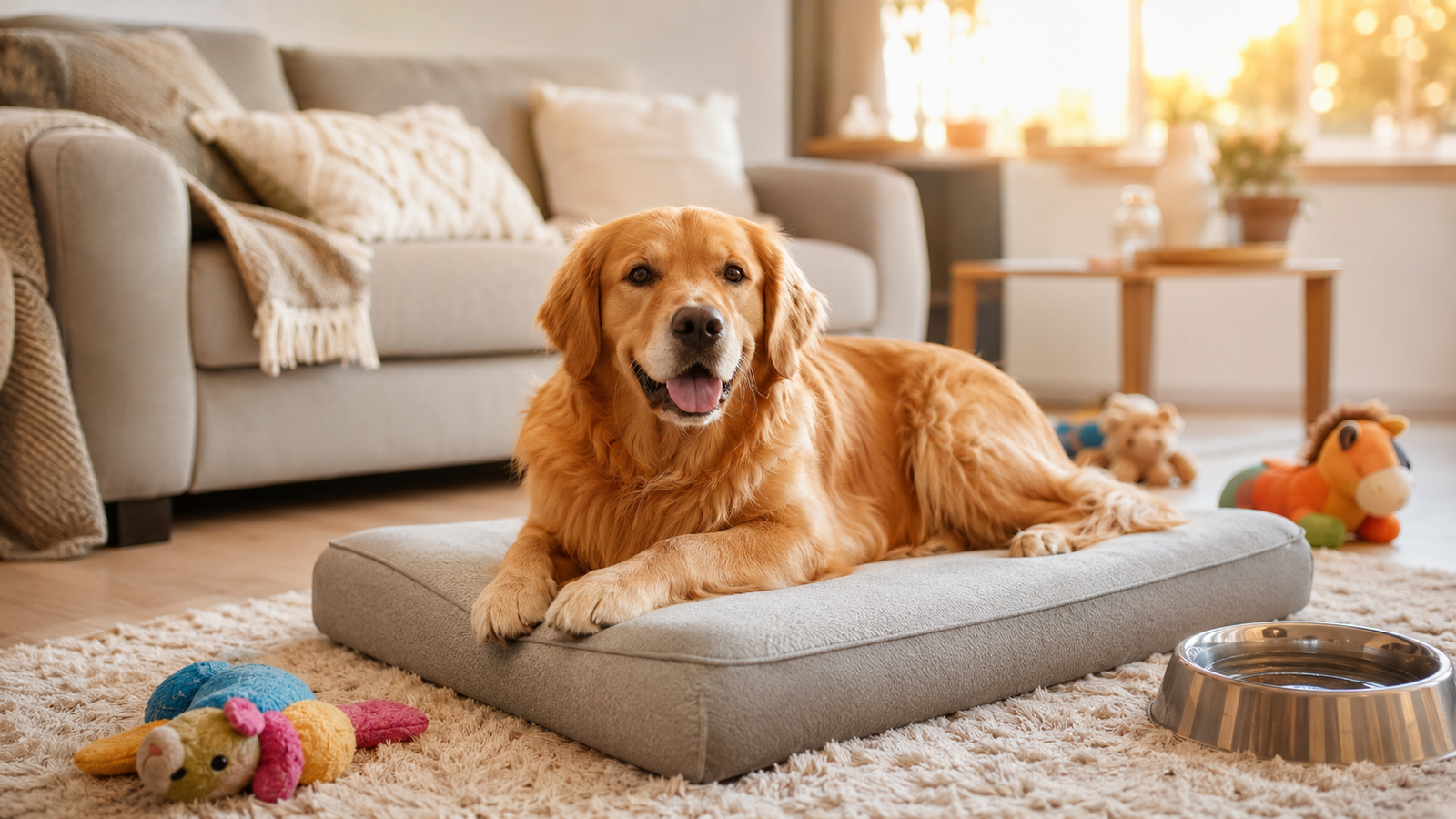 Qualidade de Vida do Cachorro Começa Aqui: Os Produtos que Veterinários Recomendam para Rotina Completa 2 Cachorro descansando em almofada ortopédica confortável para saúde e bem-estar