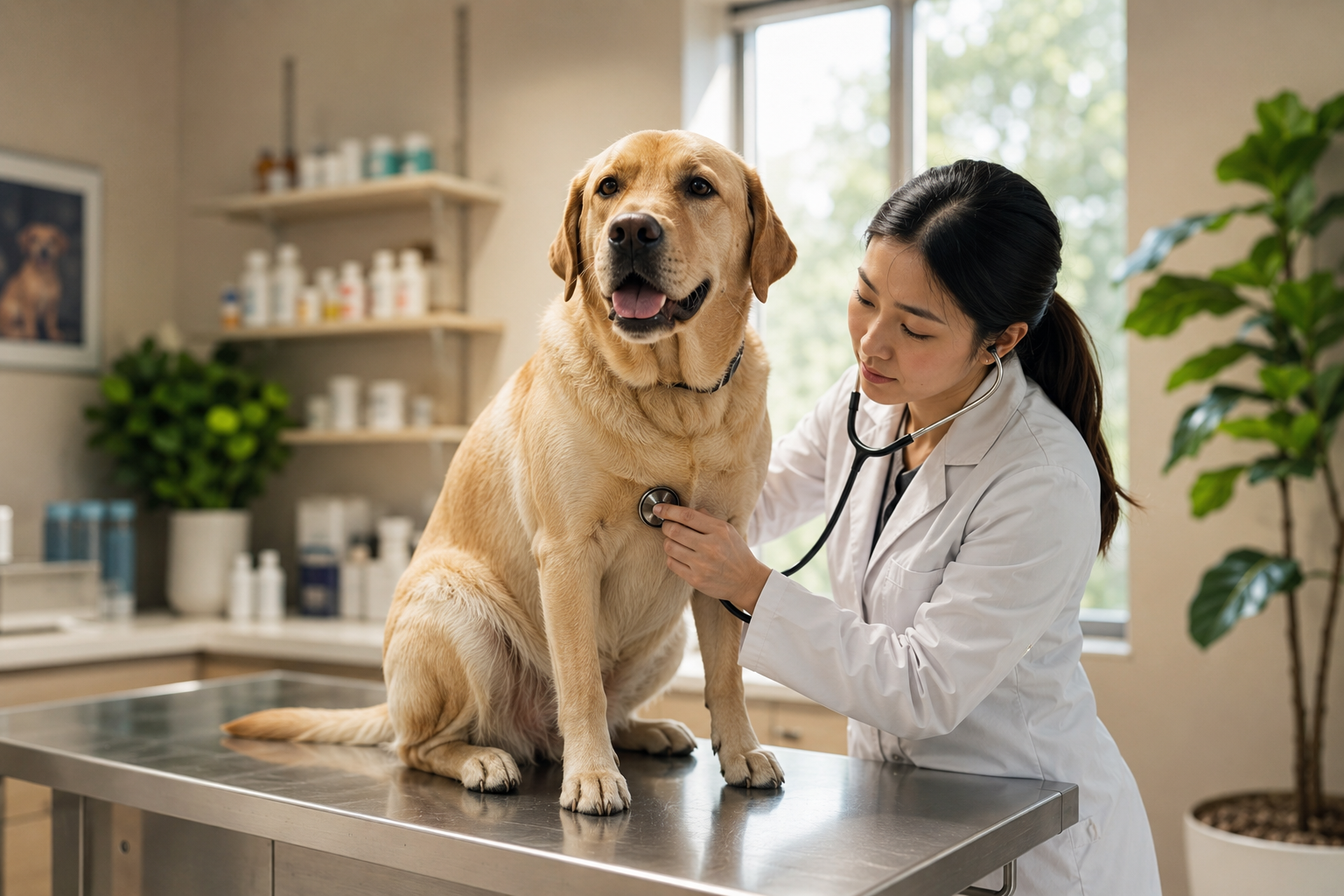 Quanto Tempo um Cachorro Vive: Guia Completo sobre a Expectativa de Vida por Raça e Tamanho 3 Veterinária examinando cão adulto em consultório profissional para aumentar expectativa de vida