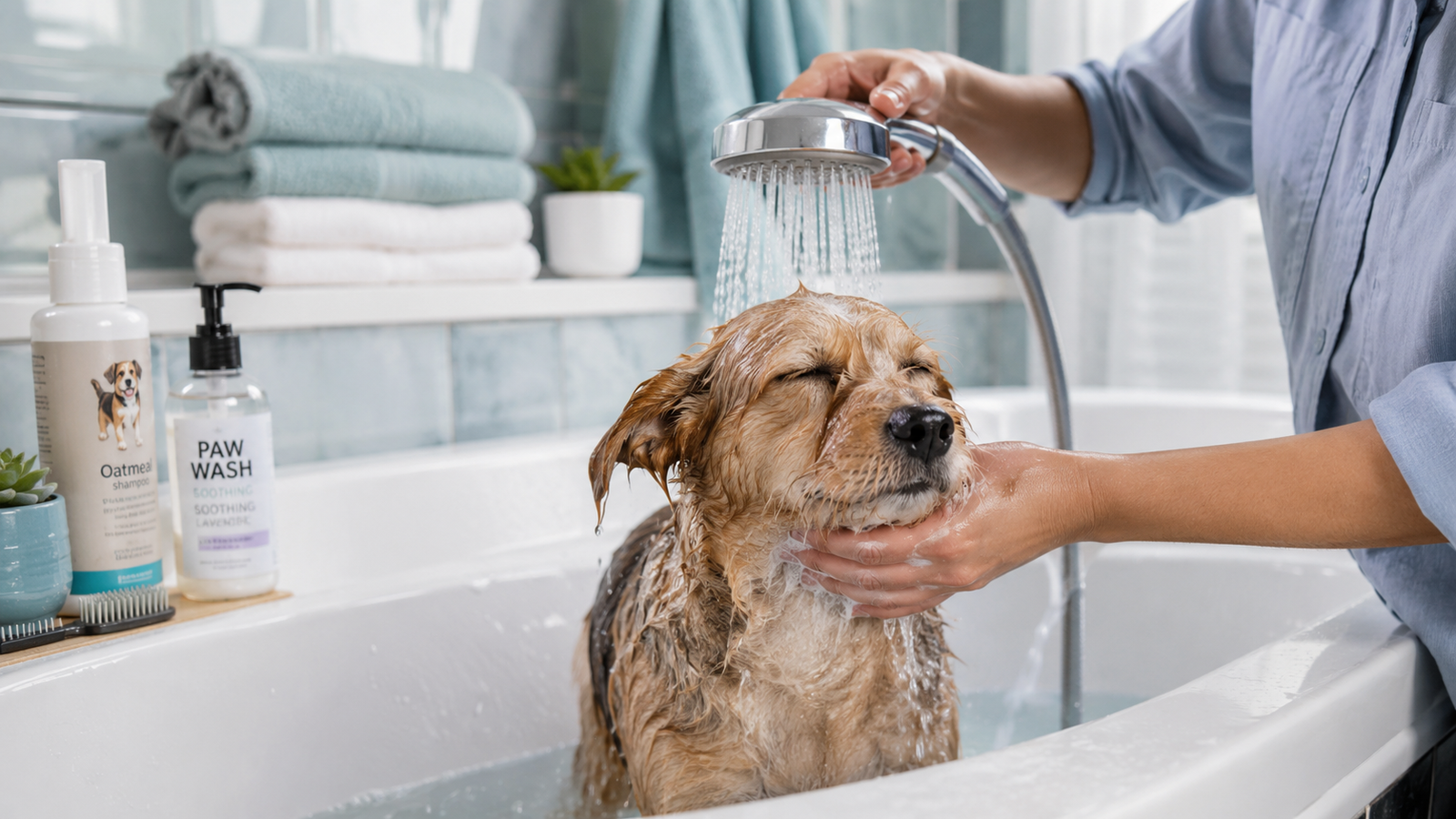 banho e higiene adequada do cachorro em banheira