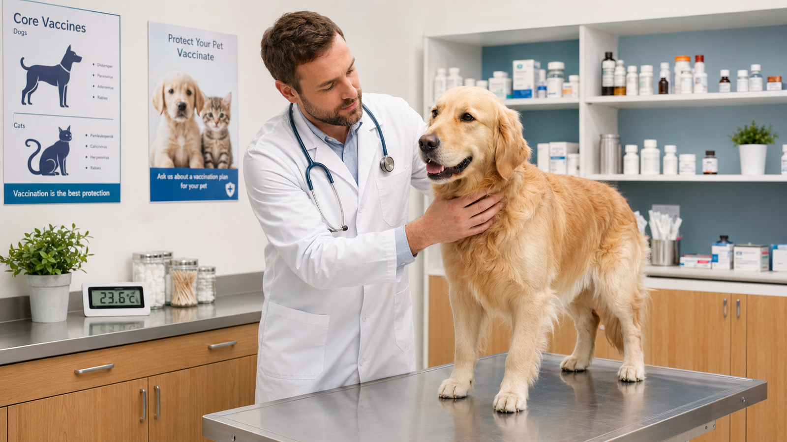 Nenhum Dono de Cachorro Deveria Começar sem Este Checklist: Saúde, Segurança e Bem-estar do Seu Pet 3 Veterinário examinando cachorro em consultório moderno durante check-up de saúde preventiva