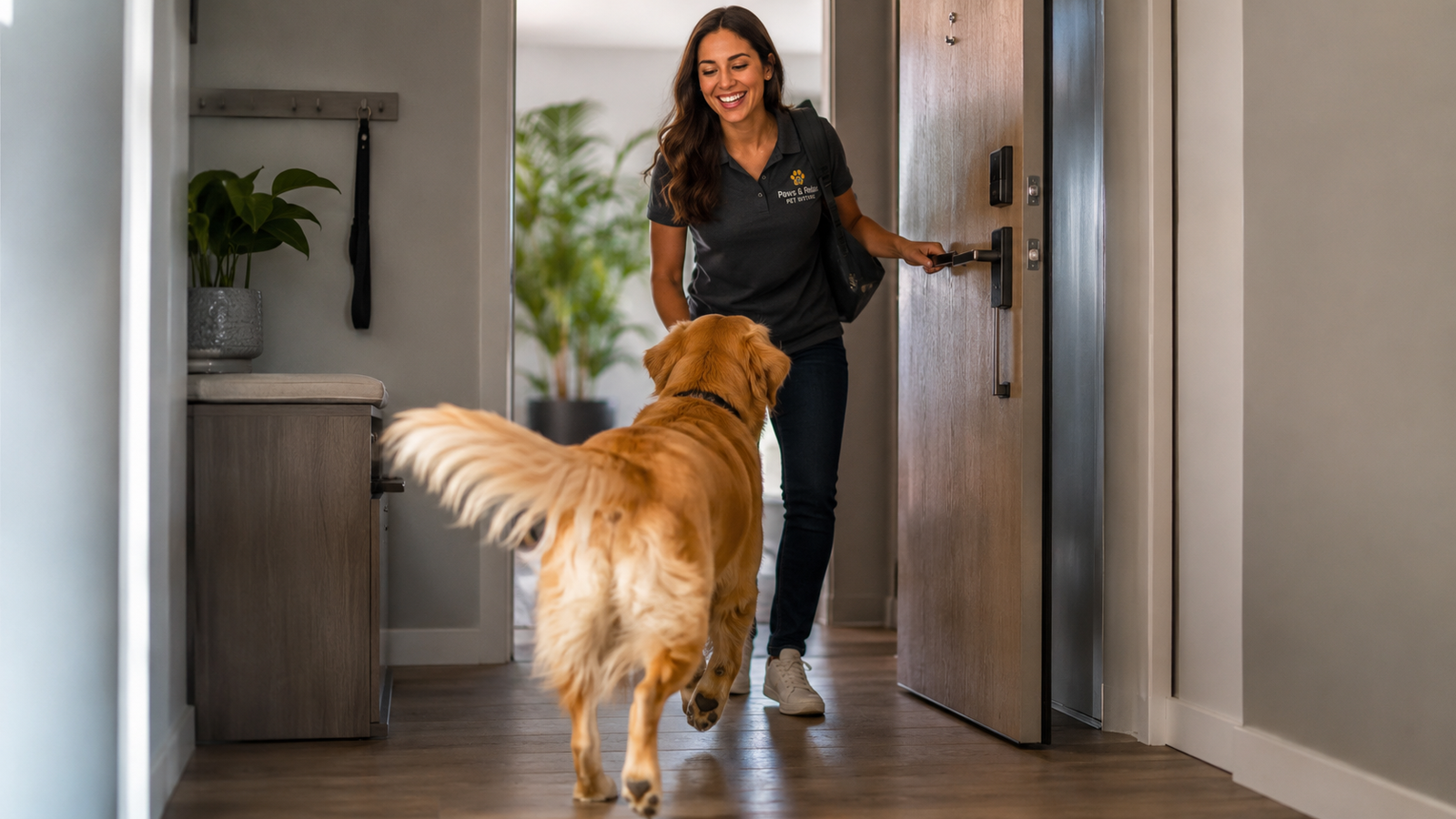 pet sitter visitando cachorro durante o dia na casa do tutor