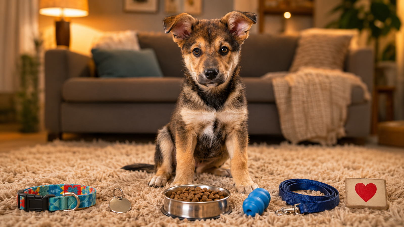 Nenhum Dono de Cachorro Deveria Começar sem Este Checklist: Saúde, Segurança e Bem-estar do Seu Pet 4 Sala de estar segura e preparada para cachorro com brinquedos e ambiente livre de riscos