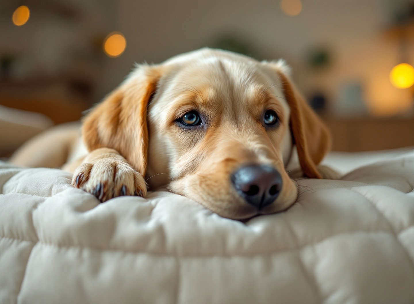 Por que Filhotes Precisam de Mais que Amor: A Rotina Essencial que Poucos Donos Conhecem 2 Filhote de cachorro em cama confortável em ambiente seguro e tranquilo para adaptação inicial