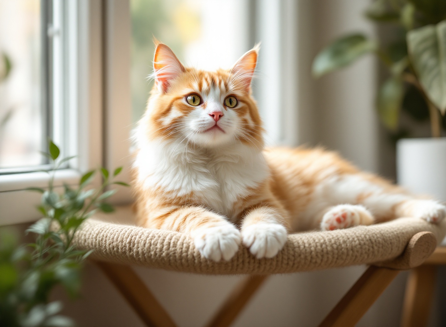 Mitos sobre Gatos Desmentidos: O Que Realmente é Verdade Sobre seu Felino 3 Gato se alongando em arranhador de sisal em ambiente doméstico iluminado naturalmente, demonstrando comportamento felino natural