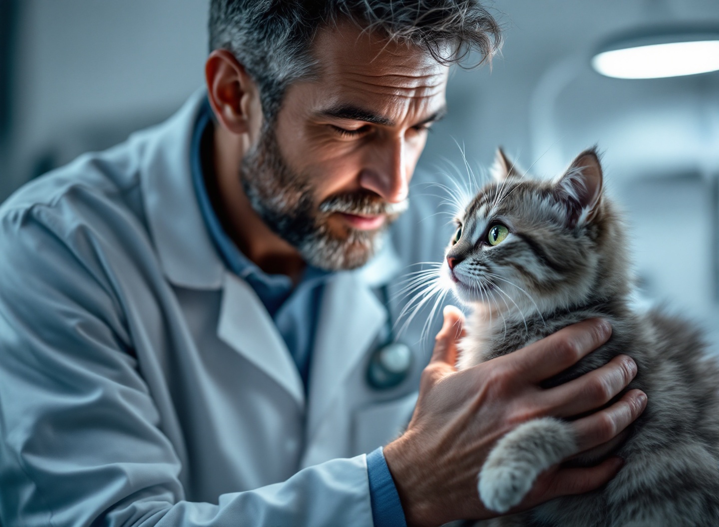 Antes de Adotar um Gato: O Checklist Definitivo que Evita 90% dos Arrependimentos 3 Veterinário especialista examinando gato durante consulta preventiva de saúde e vacinação