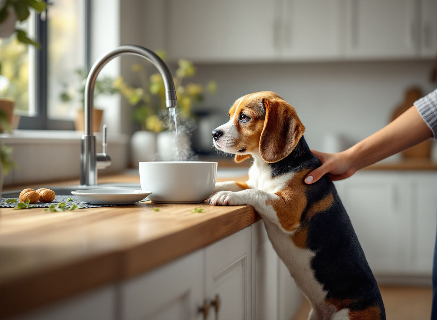 Filhote Recém-Chegado em Casa? A Versão Atualizada do Checklist que Veterinários Usam nos Primeiros 30 Dias 3 Filhote de cachorro alimentado com ração apropriada em porção medida e água fresca, demonstrando nutrição correta