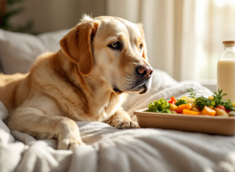 cachorro idoso com pelagem grisalha descansando em ambiente aconchegante com luz natural, representando envelhecimento saudável em pets