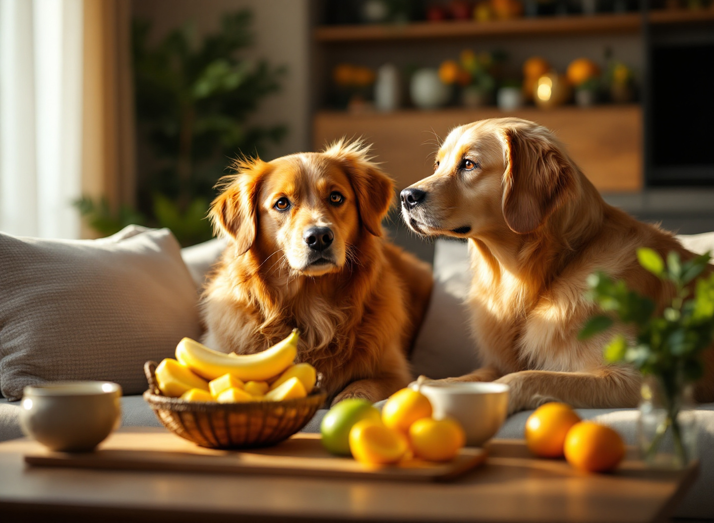 Seu cachorro pode comer maçã, banana e melancia? Descubra quais frutas realmente são seguras e como oferecer 2 Mulher oferecendo frutas seguras para cachorro em ambiente aconchegante de sala de estar