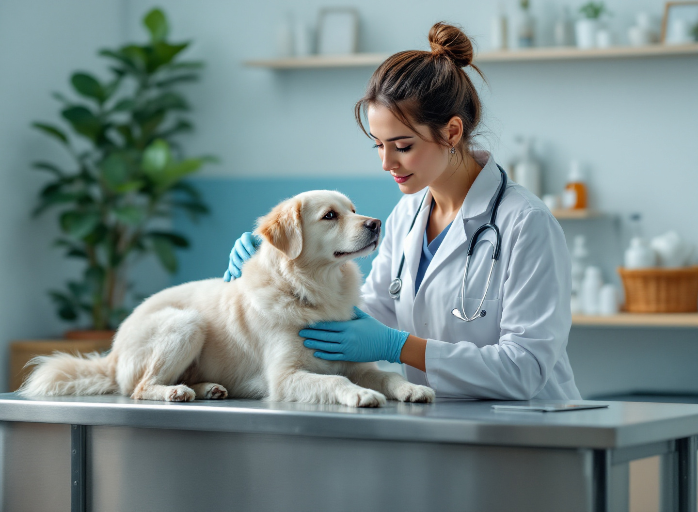 veterinário examinando cachorro - consulta profissional para diagnóstico de problemas nutricionais e de saúde em pets
