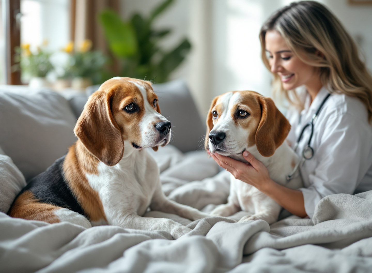 veterinária consultando filhote com tablet mostrando monitoramento de crescimento e nutrição adequada