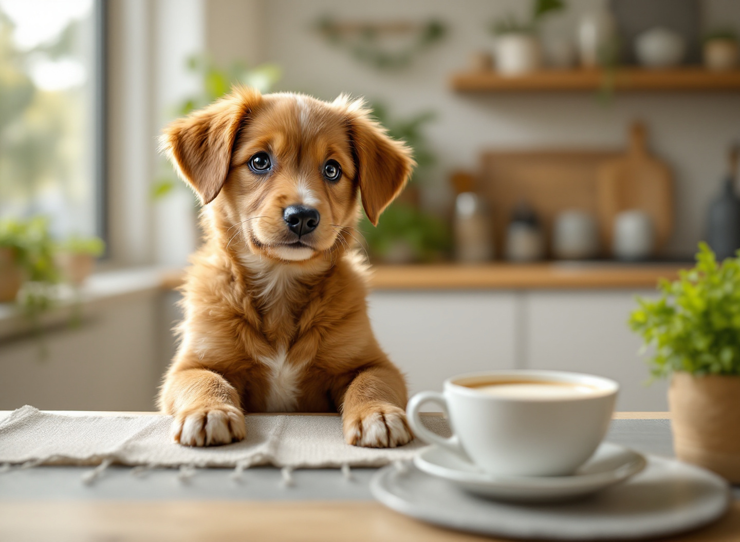 Por que Dar Leite ao Seu Cachorro Pode Virar um Problema Digestivo (e Alternativas que Funcionam) 2 filhote de cachorro curioso perto de tigela com leite em cozinha aconchegante com luz natural