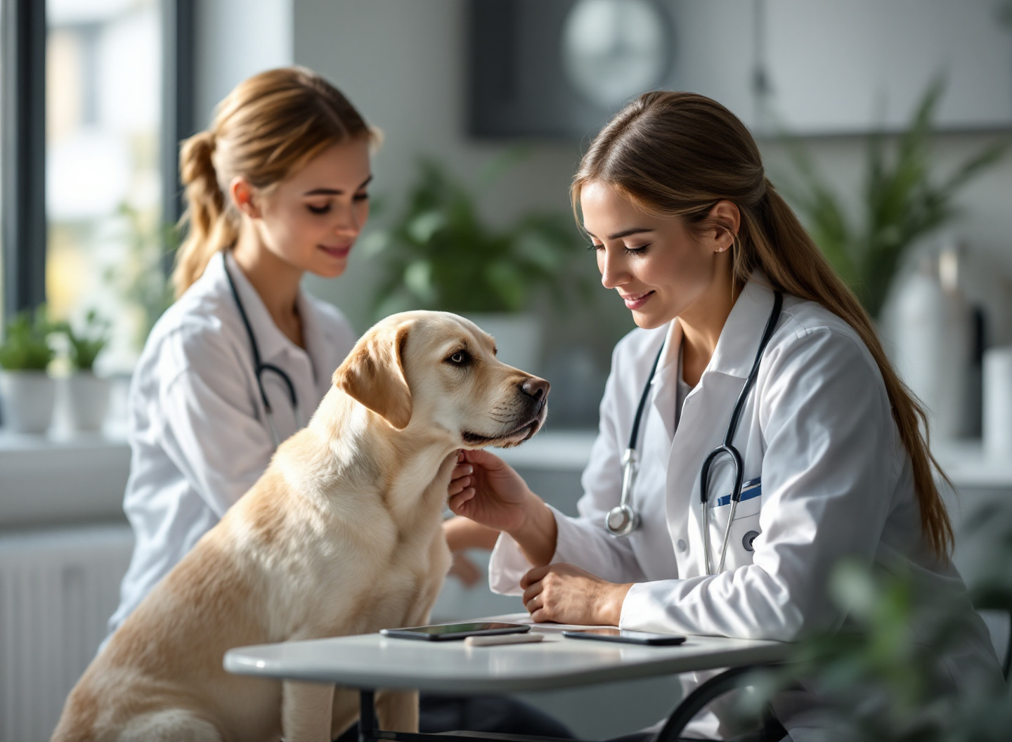 Seu Cão Pode Estar em Risco: Tudo o que Você Precisa Saber sobre Parvovirose Canina Agora 2 filhote sendo examinado por veterinária durante consulta de prevenção de parvovirose canina