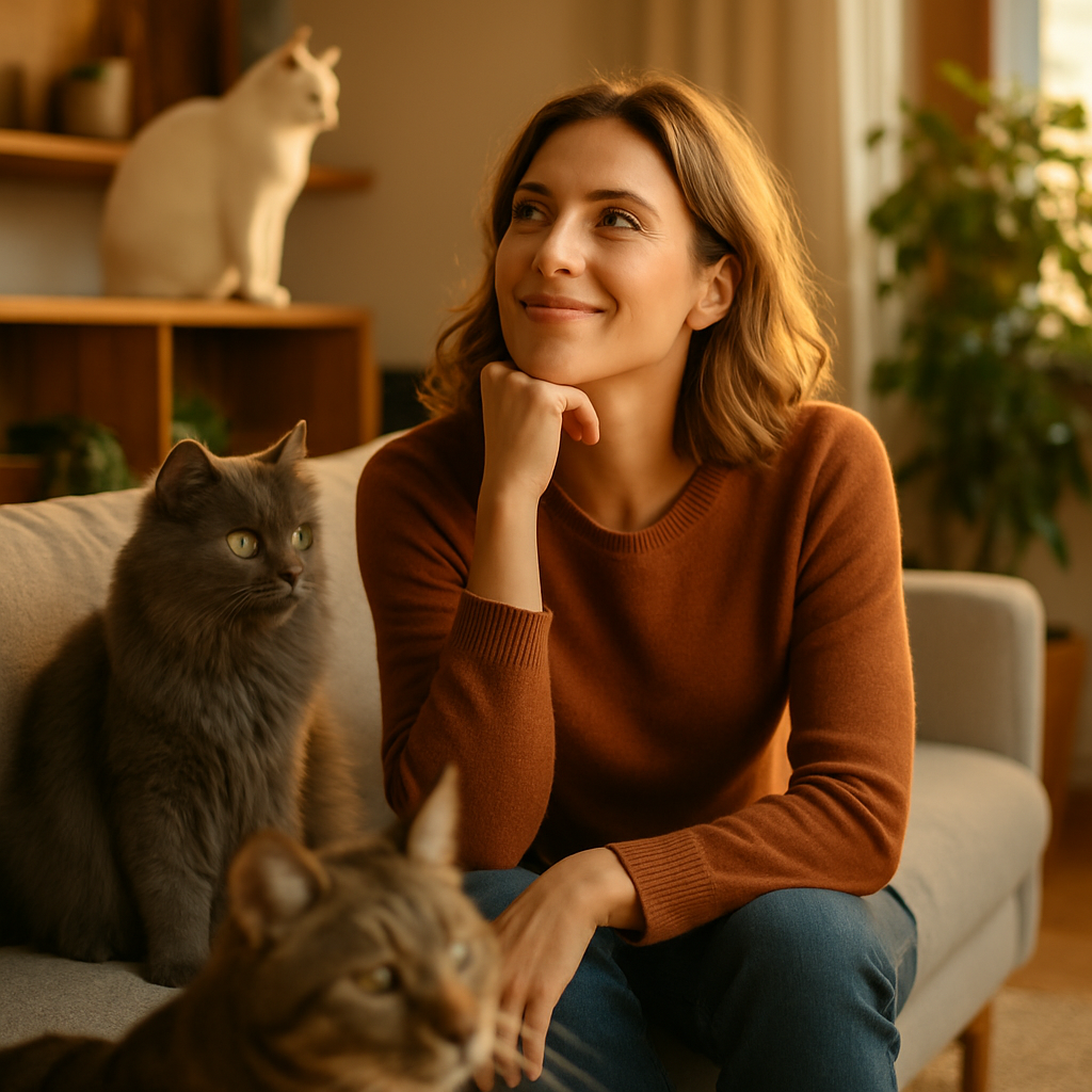 Qual é a Raça de Gato Ideal para Você? O Guia Moderno que Revela as Diferenças Reais 2 Mulher escolhendo raça de gato ideal analisando características diferentes de felinos domésticos
