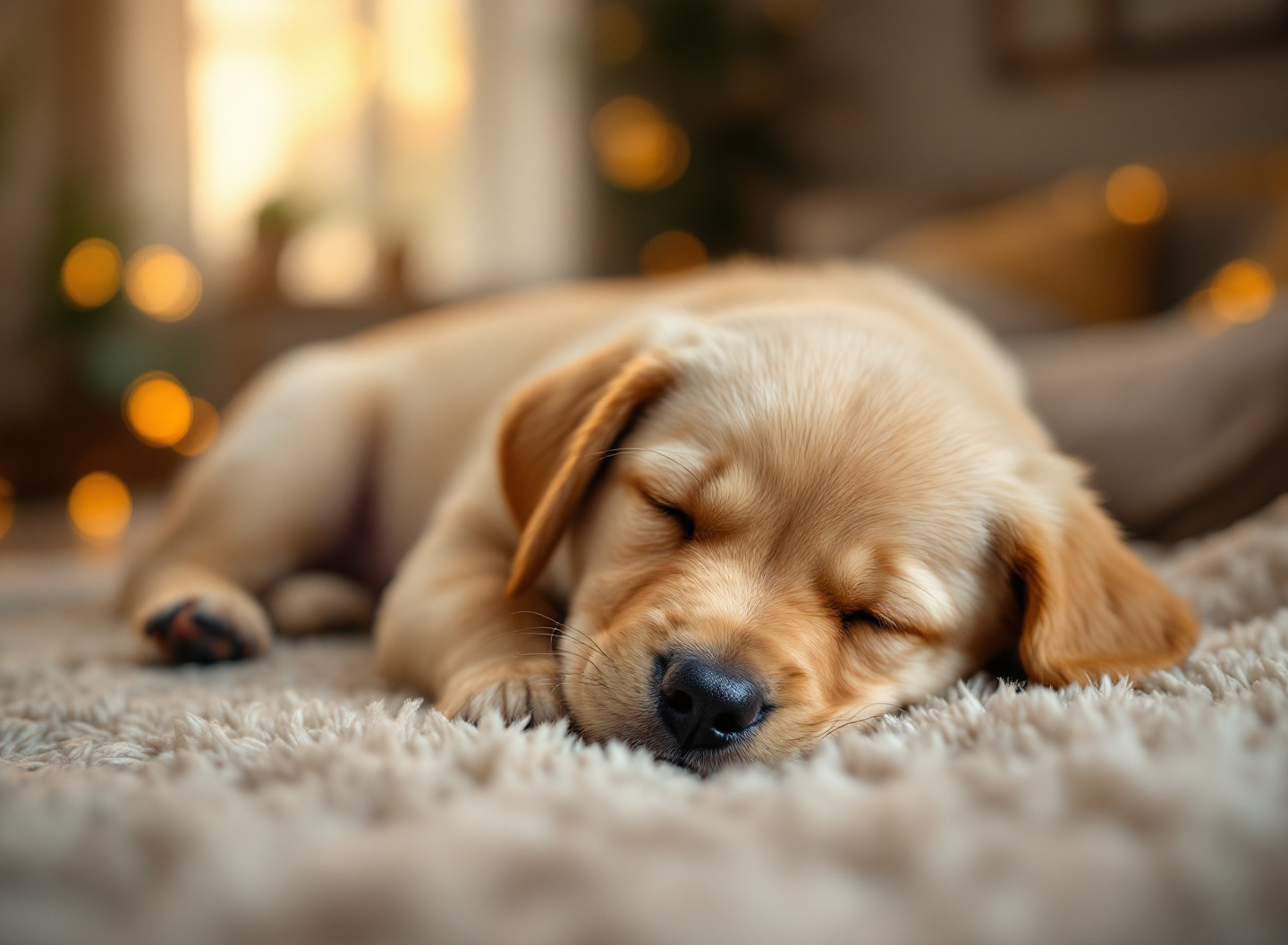 cachorro bebê dormindo em casa durante os primeiros dias, ambiente familiar aconchegante