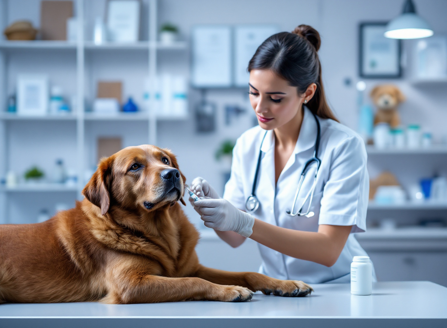 Guia Definitivo para Donos de Cachorro: Tudo o que Você Precisa Saber para Criar um Pet Feliz e Saudável 3 Veterinária vacinando filhote em consultório profissional durante exame de saúde