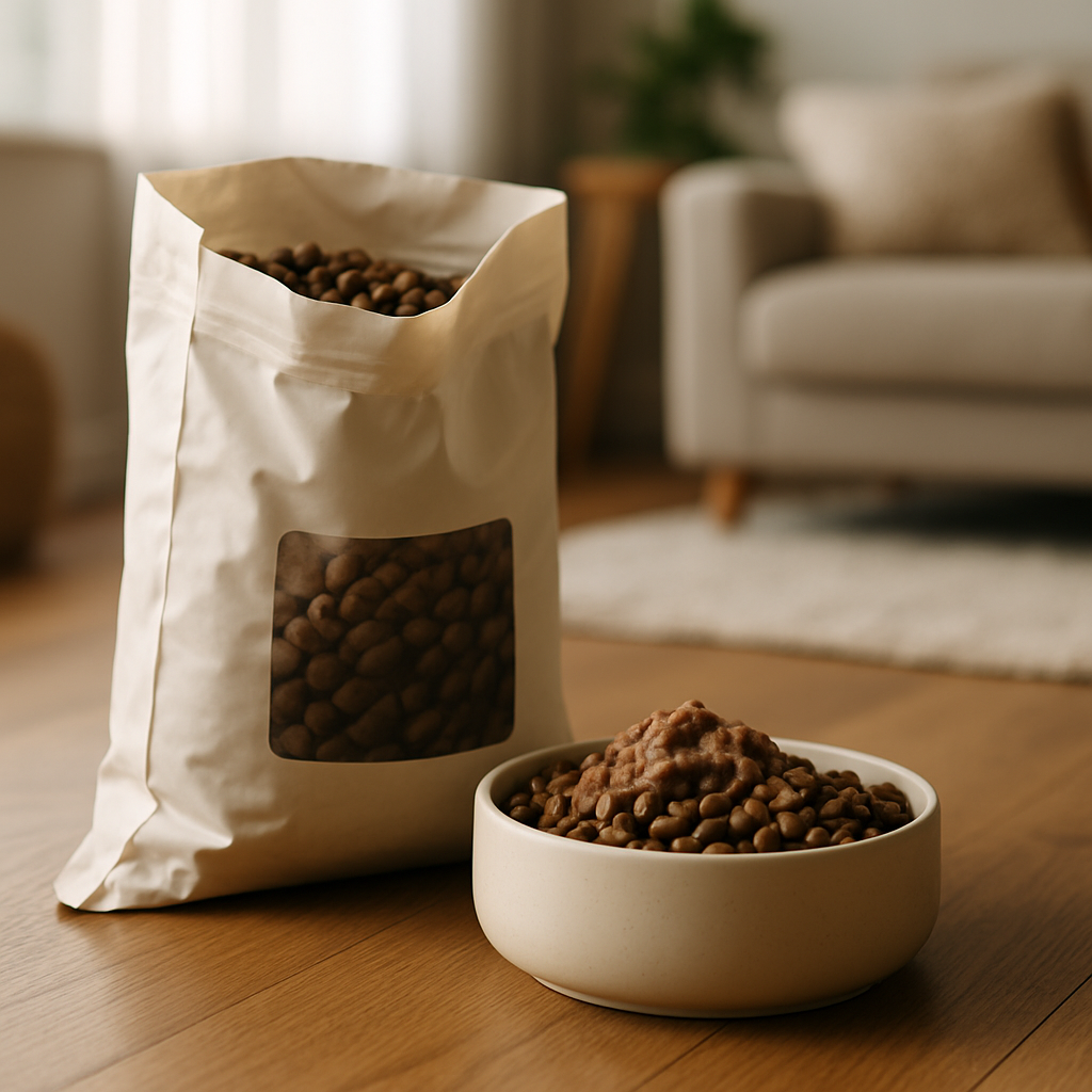Nutrição Essencial: Como Escolher a Melhor Ração para Seu Gato Filhote 3 Ração premium para gatos em tigela na sala de estar