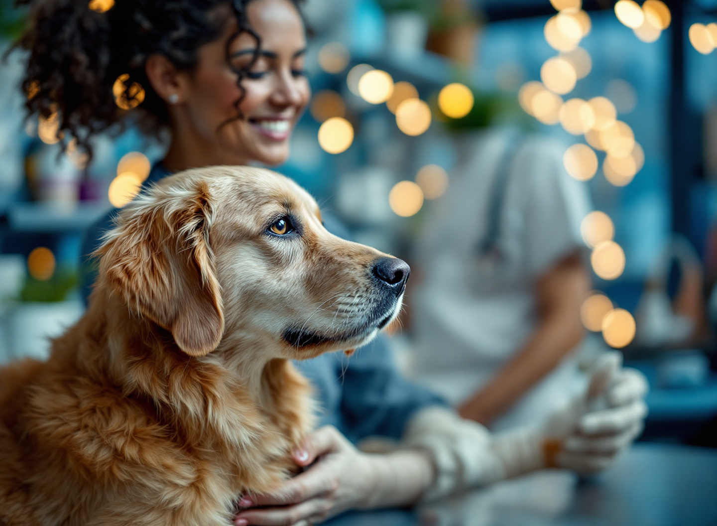 Veterinária aplicando vacina v8 em filhote de cachorro em consultório profissional
