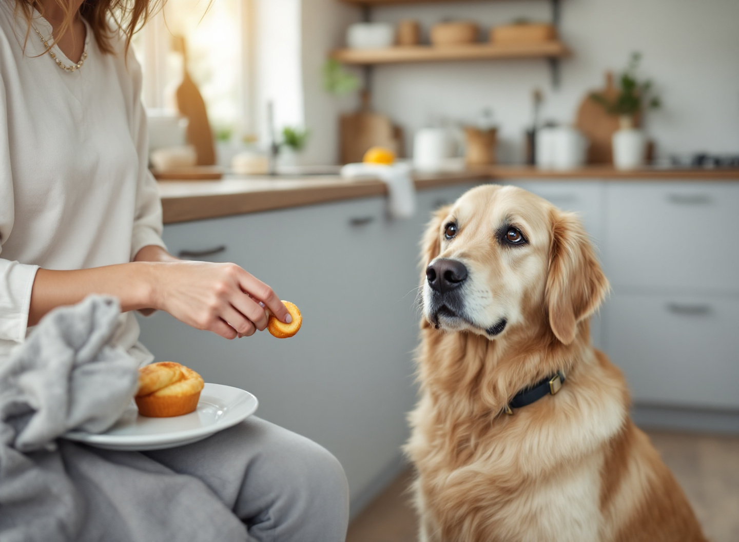 Efeito Transição: como introduzir uma nova ração ao seu cachorro em 7 a 10 dias sem causar diarreia ou vômito 2 Tutora introduzindo nova ração gradualmente em comedouro com cachorro observando durante transição alimentar
