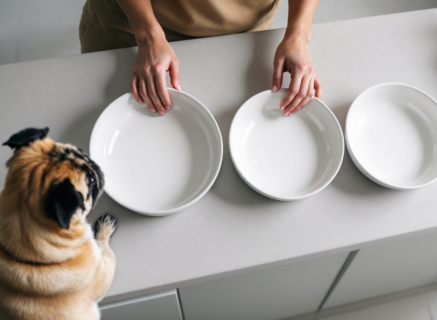 Por que veterinários estão recomendando rações econômicas que rivalizavam com marcas premium 4 transição gradual de ração em quatro tigelas com cão pequeno observando processo de mudança alimentar