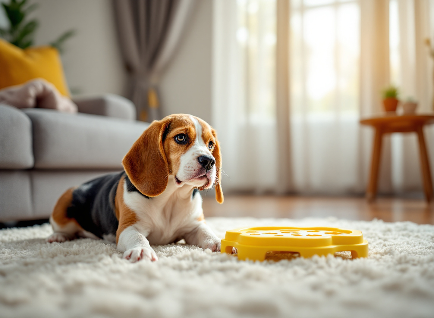Brinquedos para cachorro: qual tipo reduz ansiedade e mantém o pet entretido por horas 4 filhote concentrado resolvendo brinquedo puzzle interativo em casa