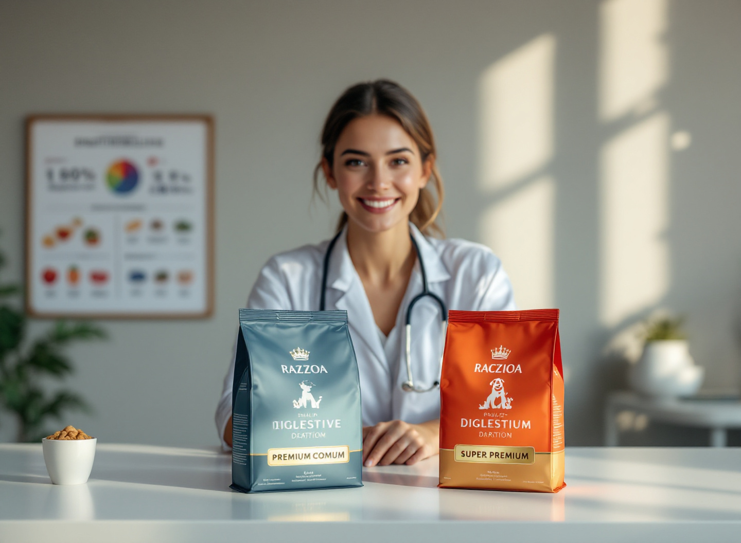 Ração Super Premium Vale a Pena? O que 500 tutores descobriram sobre nutrição felina e canina em 2026 3 Veterinária comparando ração super premium e premium comum, analisando diferenças nutricionais