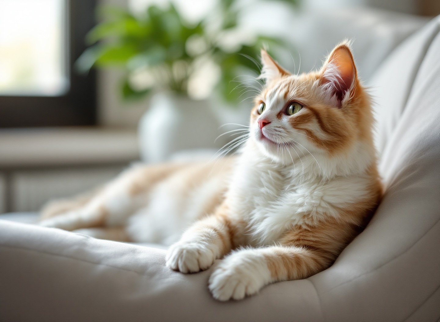 Seu gato está realmente feliz? Os 7 sinais que todo dono deveria conhecer agora 2 Gato cinzento relaxado em sofá demonstrando sinais de bem-estar e felicidade