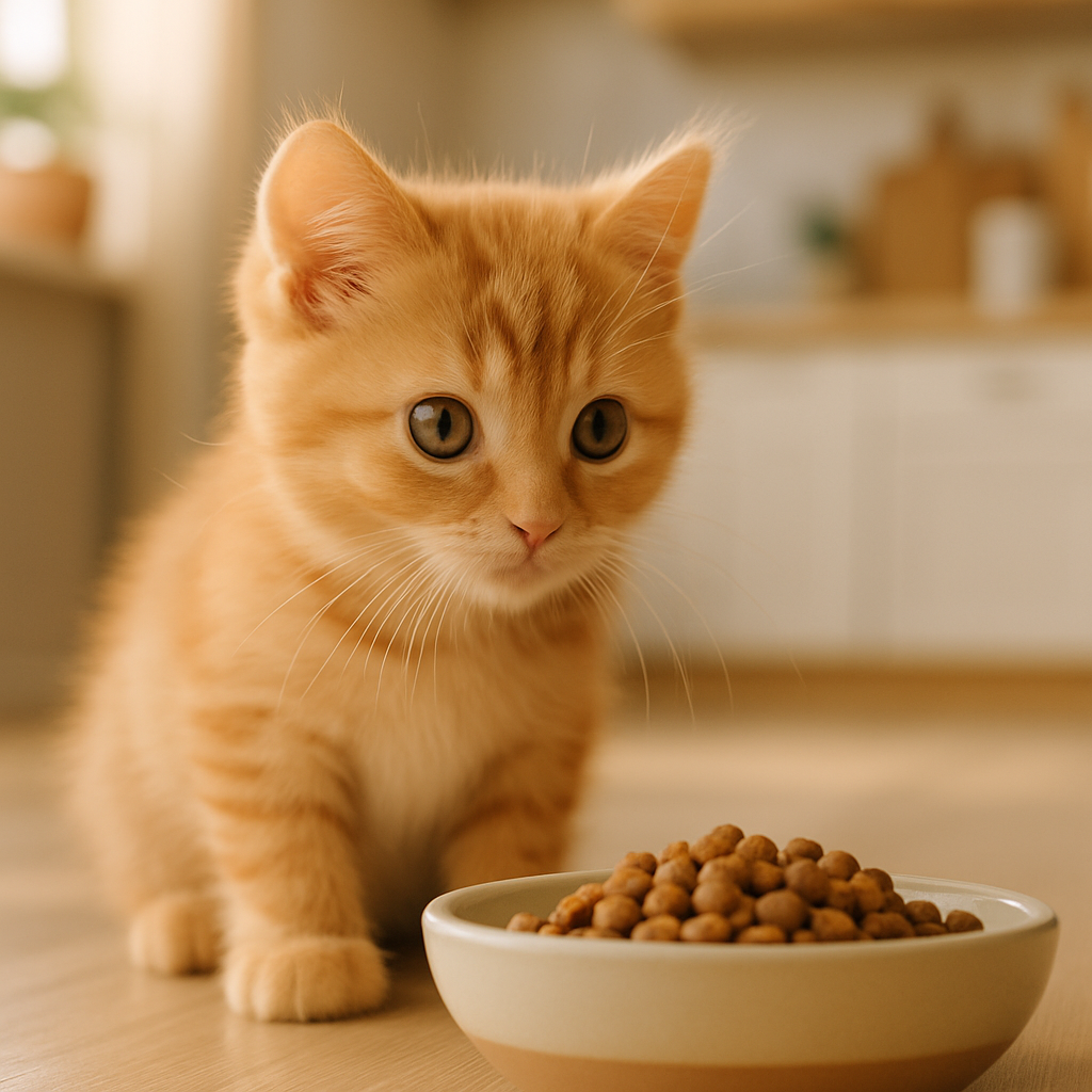 Nutrição Essencial: Como Escolher a Melhor Ração para Seu Gato Filhote 2 Filhote de gato observando ração em casa