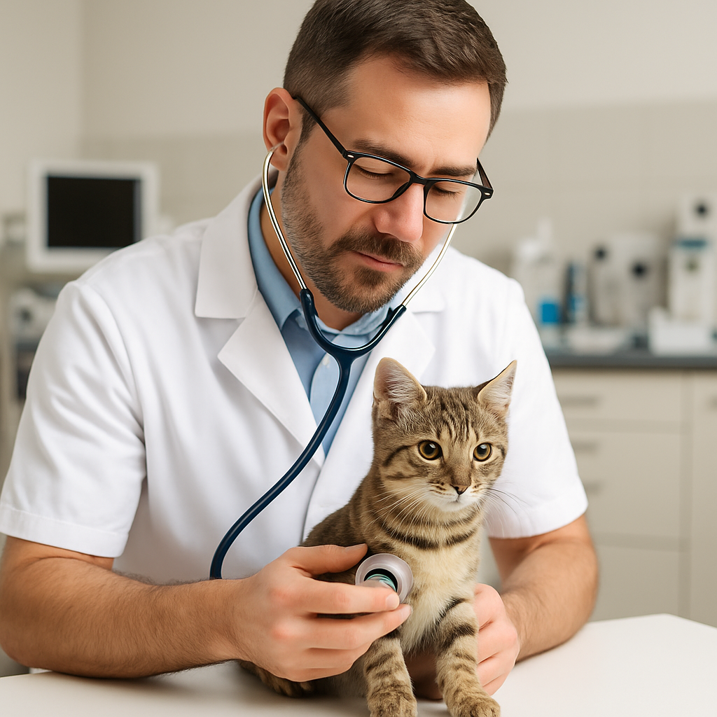 Nutrição Essencial: Como Escolher a Melhor Ração para Seu Gato Filhote 4 Veterinário examinando gato filhote em clínica