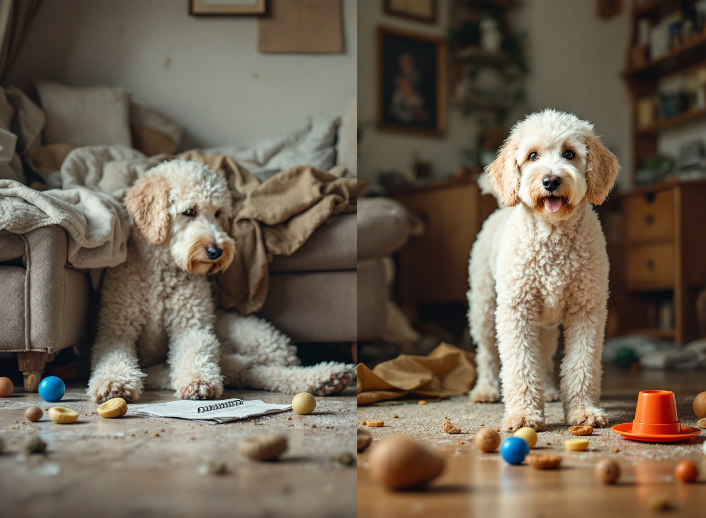 Seu cachorro está entediado? Descubra as 25 coisas que transformam a rotina do seu pet em casa 4 Antes e depois: cachorro transformado com enriquecimento ambiental e acessórios adequados