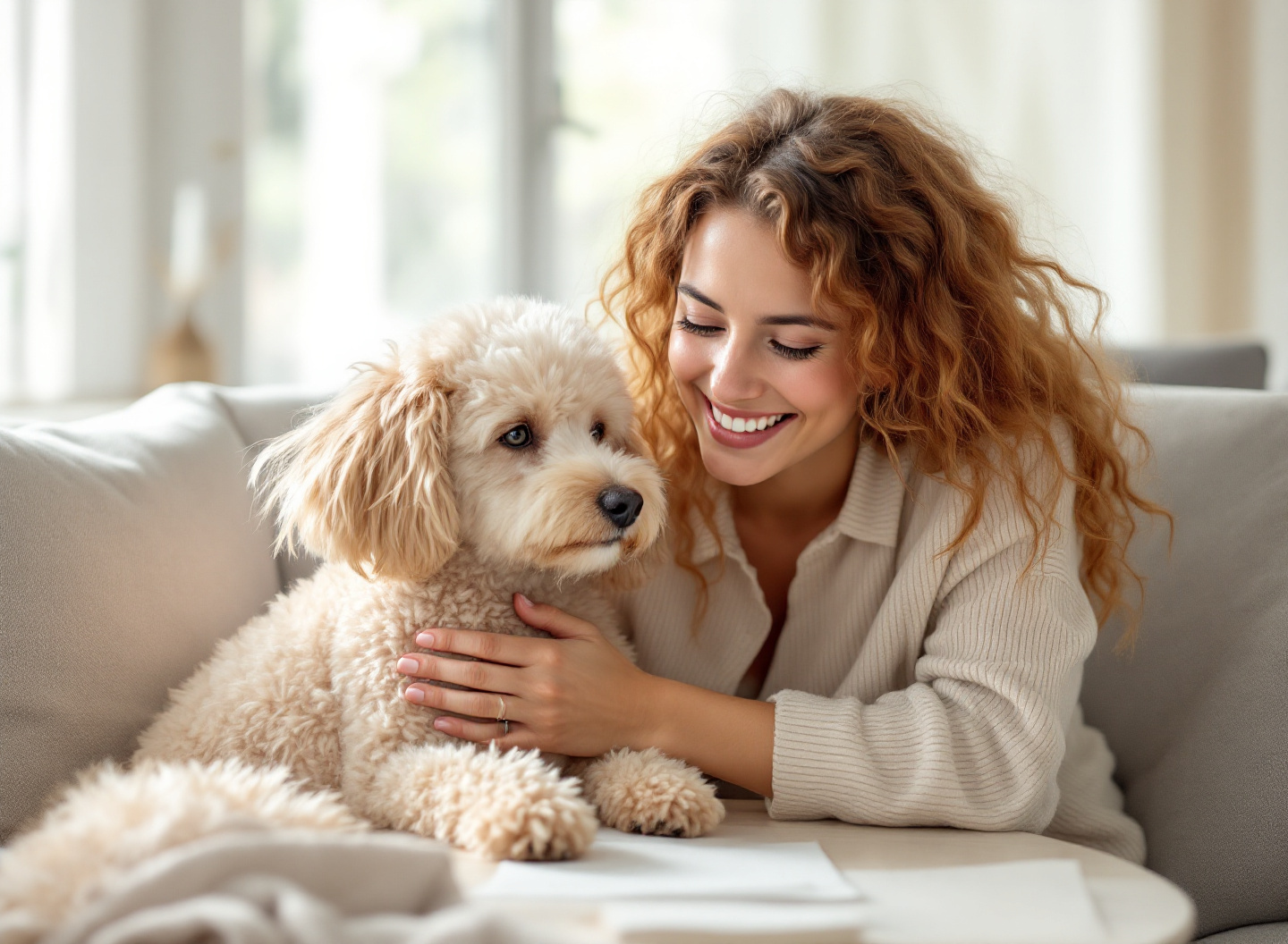 Seu Cão Pode Estar em Risco: Tudo o que Você Precisa Saber sobre Parvovirose Canina Agora 3 proprietária cuidando de filhote em casa durante período de prevenção de parvovirose