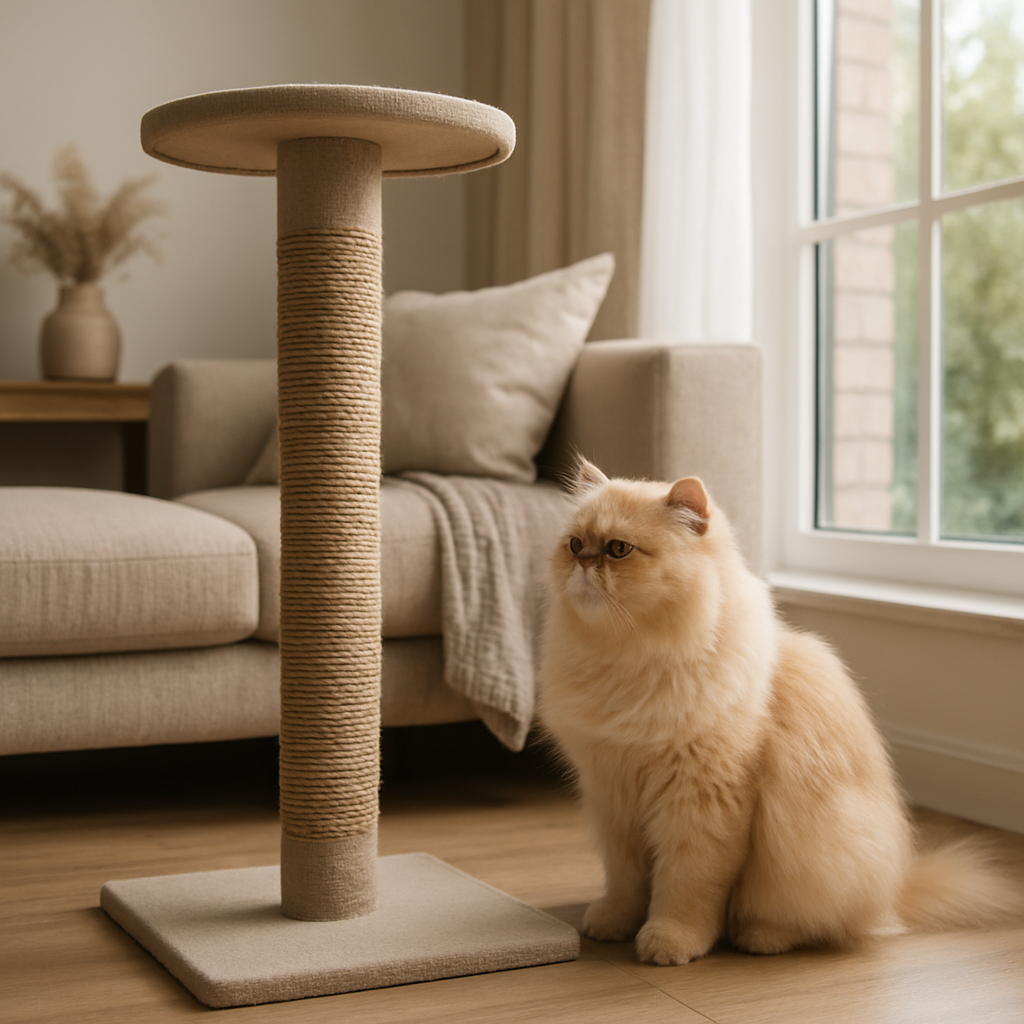 Nova Era dos Arranhadores: Como Eles Podem Melhorar a Vida do Seu Gato 3 Gato persa e arranhador em sala de estar