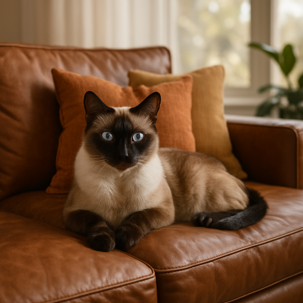 Desvendando o Mistério: Por Que os Gatos Realmente Ronronam 2 Gato siamês descansando em ambiente aconchegante