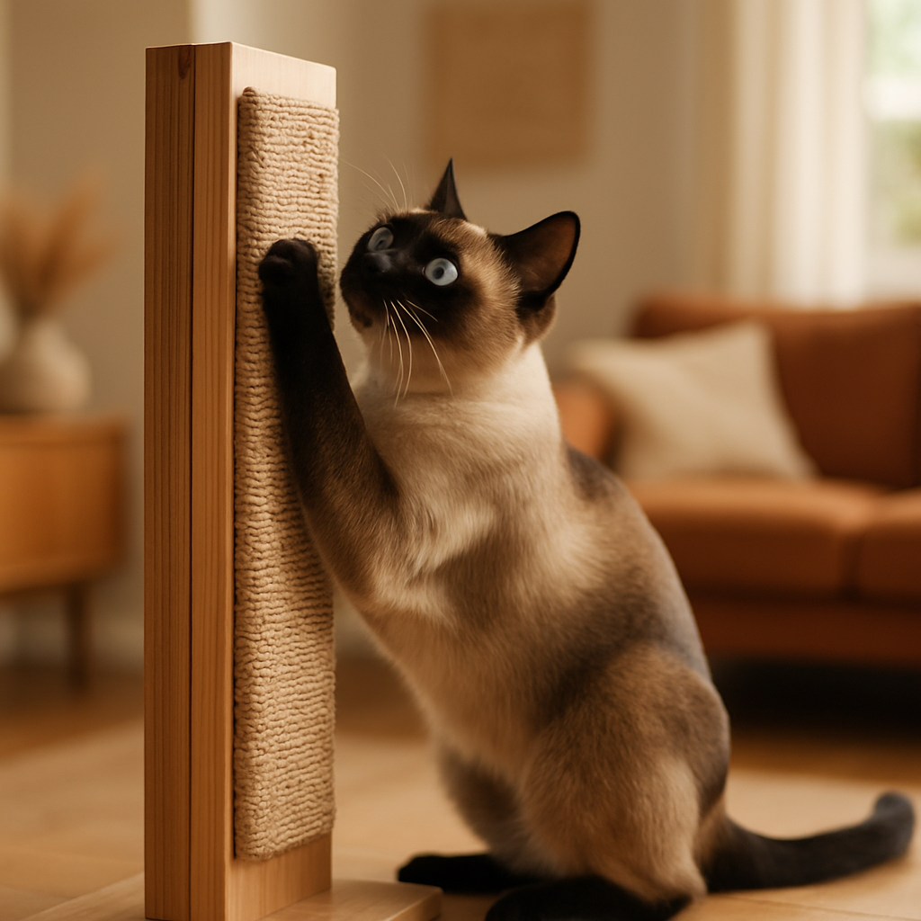 Nova Era dos Arranhadores: Como Eles Podem Melhorar a Vida do Seu Gato 2 Gato siamês usando arranhador de sisal