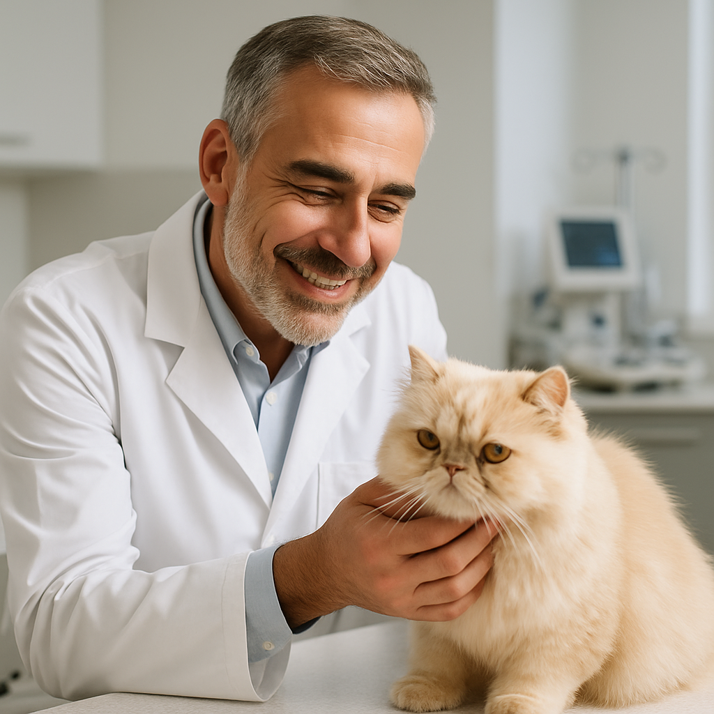 A surpreendente verdade sobre a vida longa dos gatos 3 Veterinário examinando gato persa