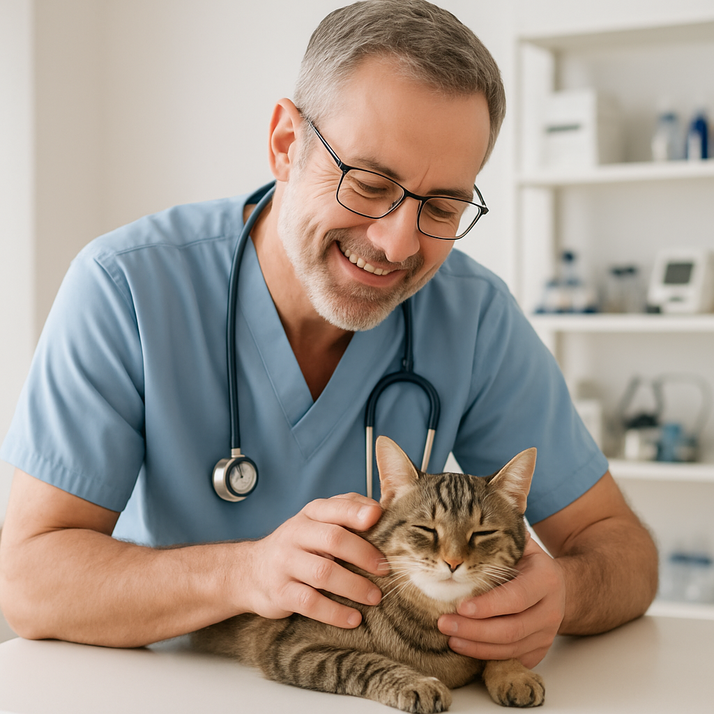Desvendando o Mistério: Por Que os Gatos Realmente Ronronam 3 Veterinário examinando gato em ambiente clínico