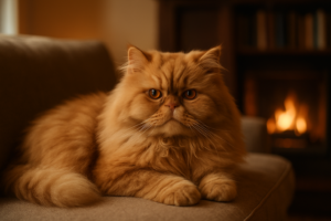 Gato persa em sofá aconchegante