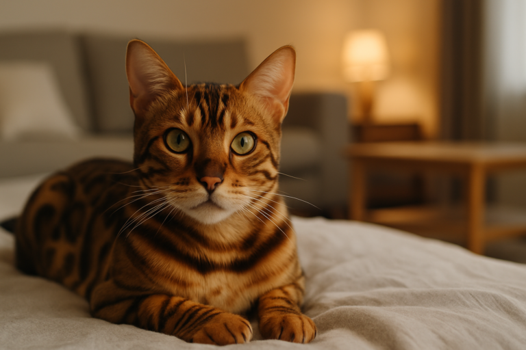 Gato bengal em ambiente doméstico seguro