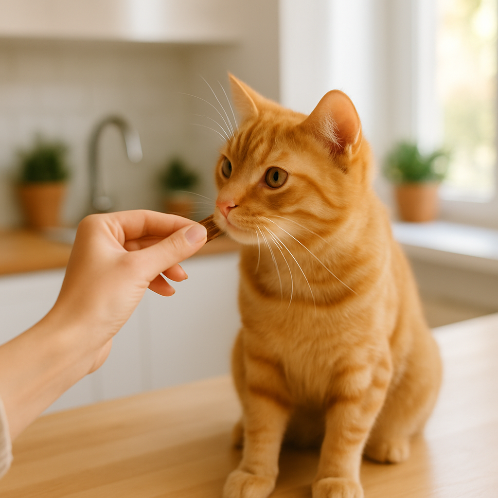 Escolher nome para gato macho é mais fácil do que parece: guia com 150+ ideias criativas e significados 4 mulher oferecendo petisco para gato macho durante treinamento de nome
