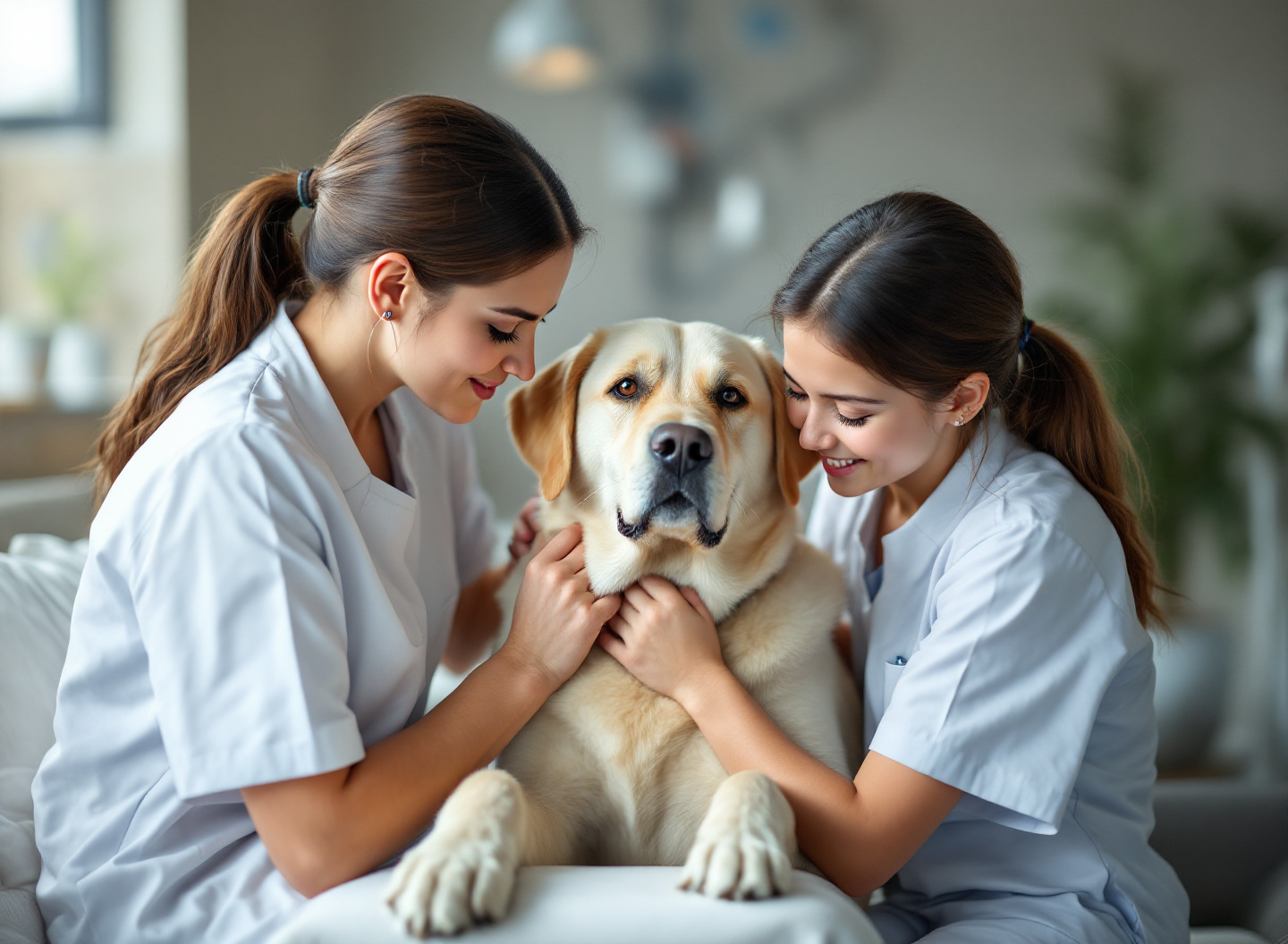Seu Cachorro Está Protegido? Tudo Sobre a Vacina V10 e o Calendário Correto de Imunização 2 veterinária aplicando vacina V10 em filhote de labrador em clínica veterinária com luz natural