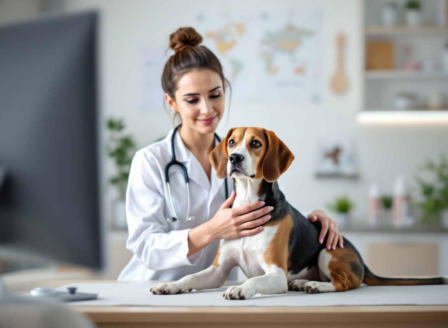 Seu Cão Merece Mais: Como a Escolha Certa de Comida Transforma a Saúde e Energia do seu Cachorro 4 Veterinária examinando filhote saudável em consultório, demonstrando importância do acompanhamento profissional junto com boa nutrição