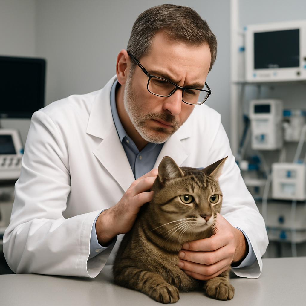 Como reconhecer e tratar fungos em gatos de forma eficaz 3 Veterinário examinando gato em clínica moderna
