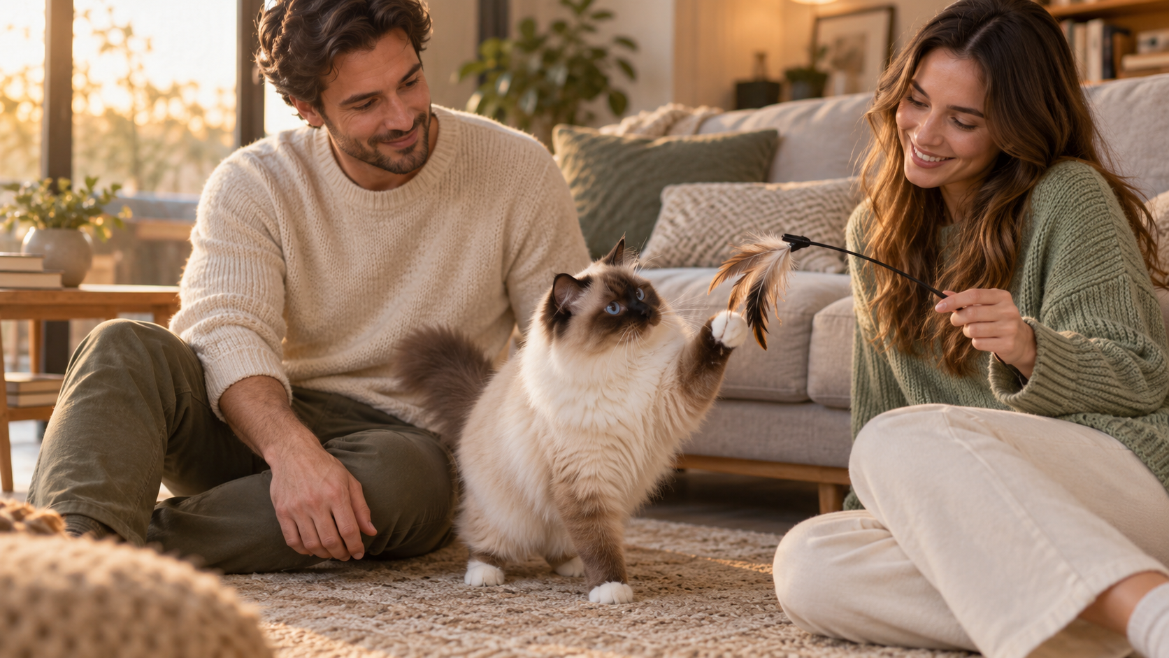 Gato Birmanes brincando e convivendo tranquilamente com seus tutores