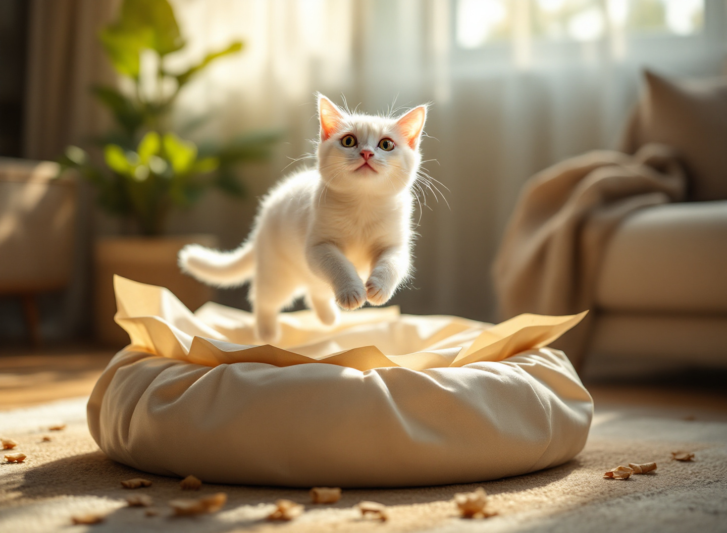 Pare de gastar em brinquedos caros: como fazer 5 brinquedos caseiros que deixam gatos viciados em 10 minutos 2 gato brincando com brinquedo caseiro de papel e barbante em sala aconchegante com luz natural