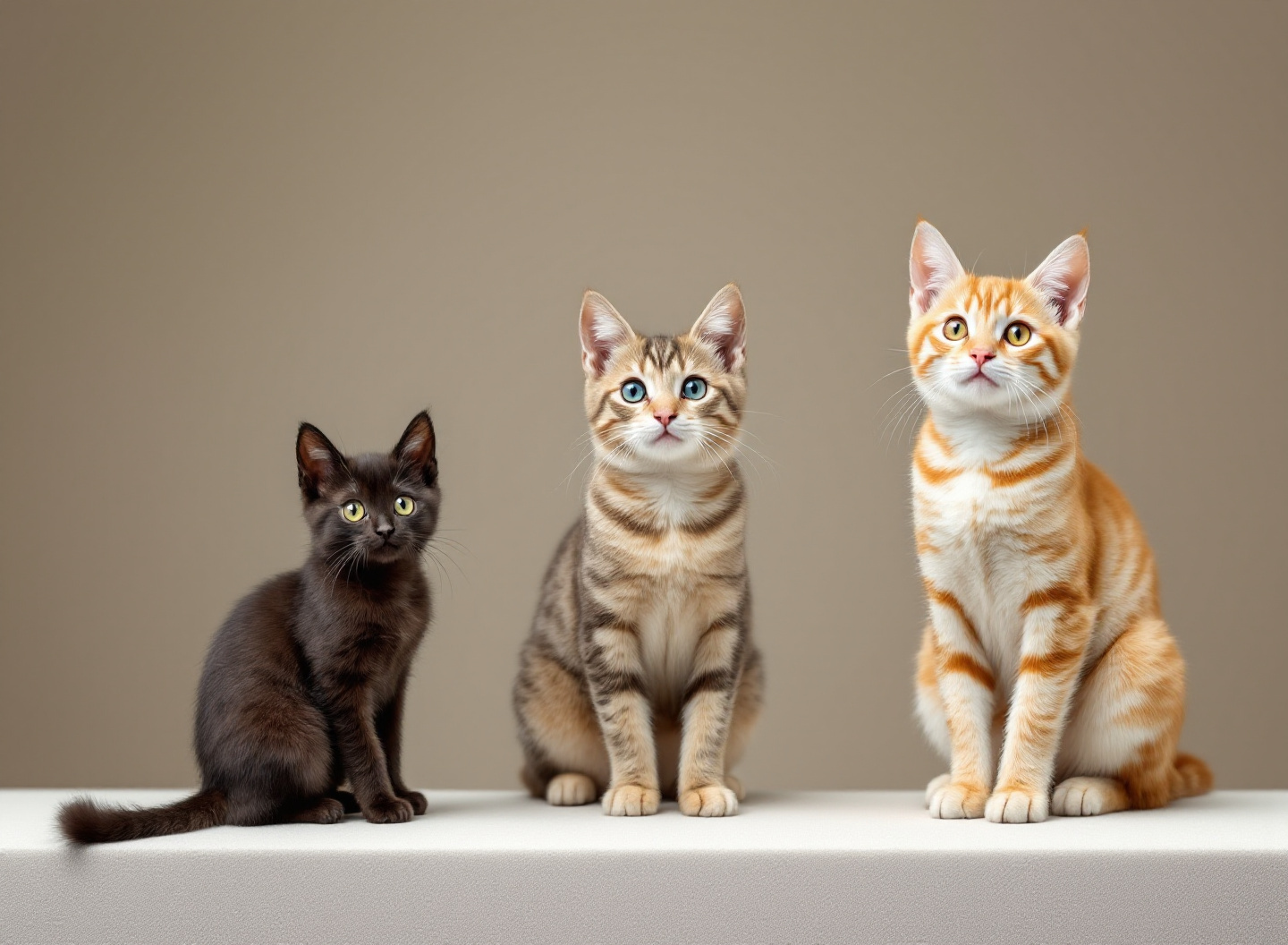 Comparação visual de Munchkin, Singapura e Devon Rex mostrando diferenças de estrutura corporal e tamanho